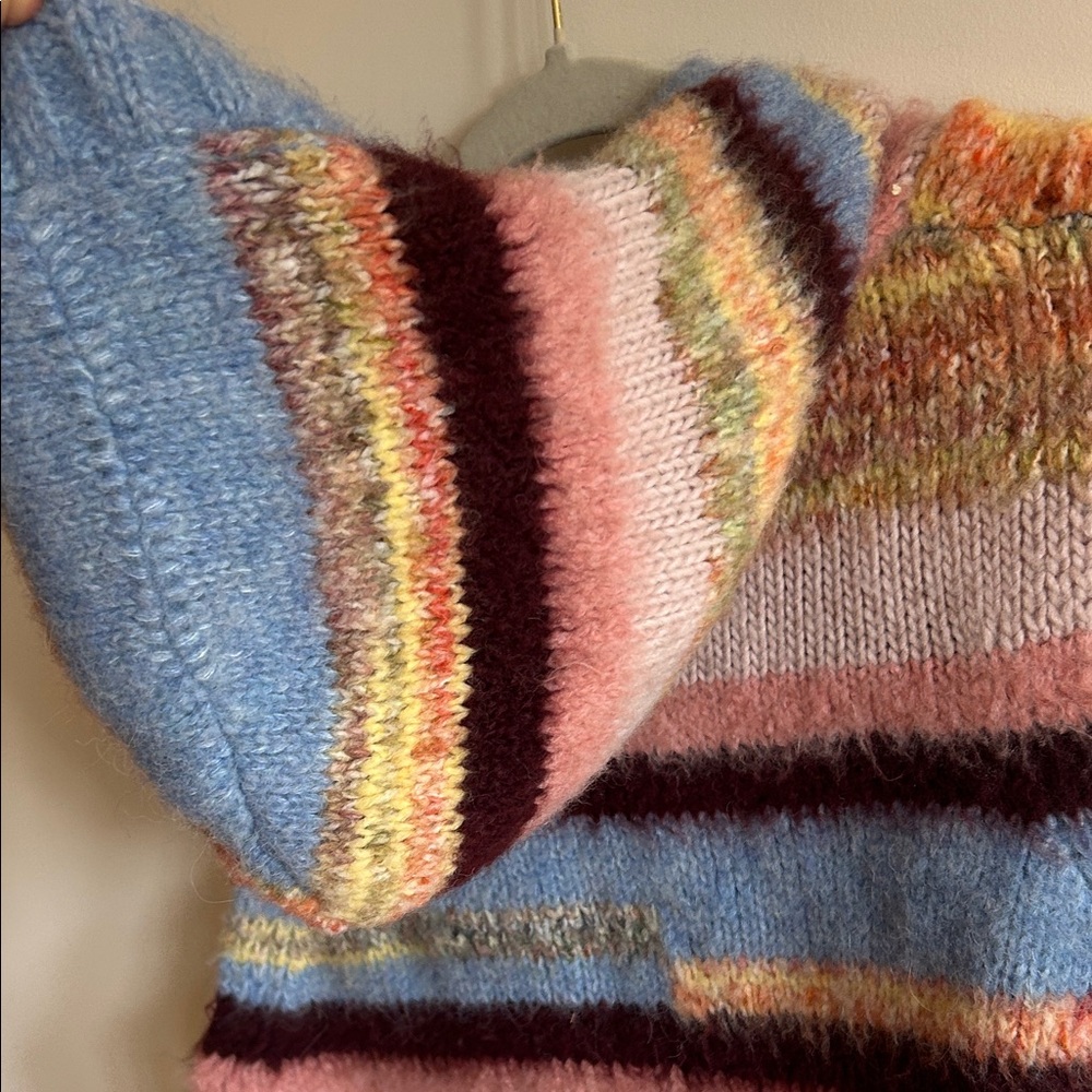 Free People Rosetta Multicolor Striped Knit Hooded Vest large Pink Blue Yellow - Picture 8 of 10